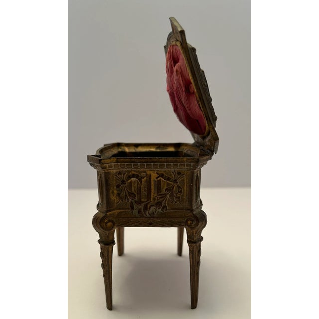 French Victorian style bronze jewelry trinket box, has beautifully detailed relief decorations on all sides, legs and on...