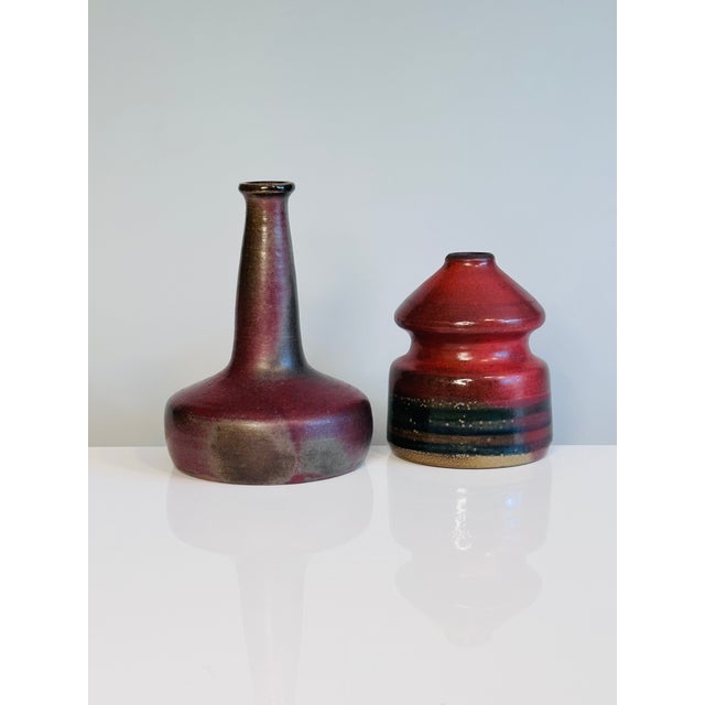 Ceramic Brown and Ruby ​​Red Studio Ceramic Art Bottleneck Vase by Jürgen Riecke, Germany, 1960s For Sale - Image 7 of 15