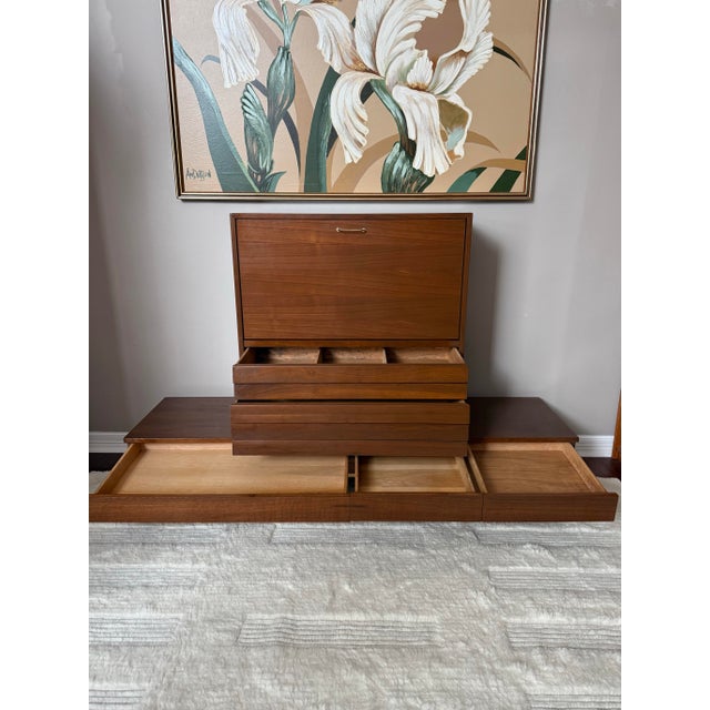American of Martinsville "Dania" Walnut Modular Bench and Desk/Bar Cabinet Attachment by Merton Gershun For Sale In Houston - Image 6 of 12
