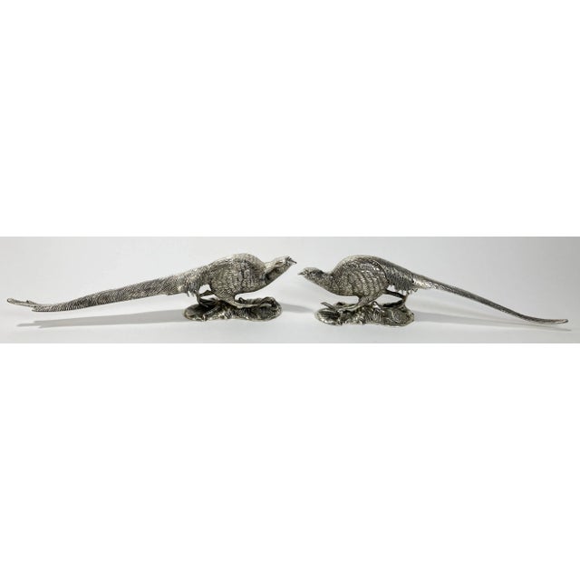 Pair of antique Victorian era pheasant sculptures intricately detailed. Silver plated with a charming antique patina,...