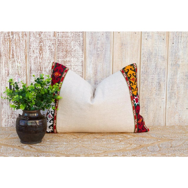 Textile Gina Linen Tribal Border Pillow For Sale - Image 7 of 8