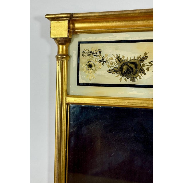 Antique 1820 American Federal Giltwood Tabernacle Mirror With Eglomise Glass For Sale - Image 9 of 15