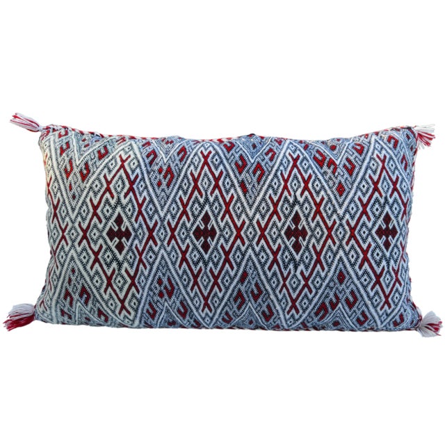 Textile Mid 20th Century Moroccan Berber Diamonds & X-Patterned Wool Pillow For Sale - Image 7 of 7