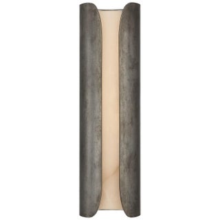 Anne-Marie Barton for Visual Comfort Signature Armise 18" Sconce in Mottled Pewter with Alabaster For Sale