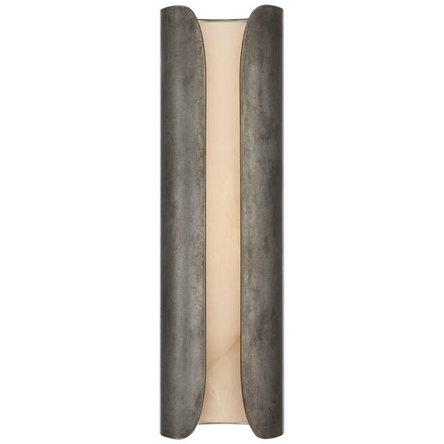 Anne-Marie Barton for Visual Comfort Signature Armise 18" Sconce in Mottled Pewter with Alabaster For Sale