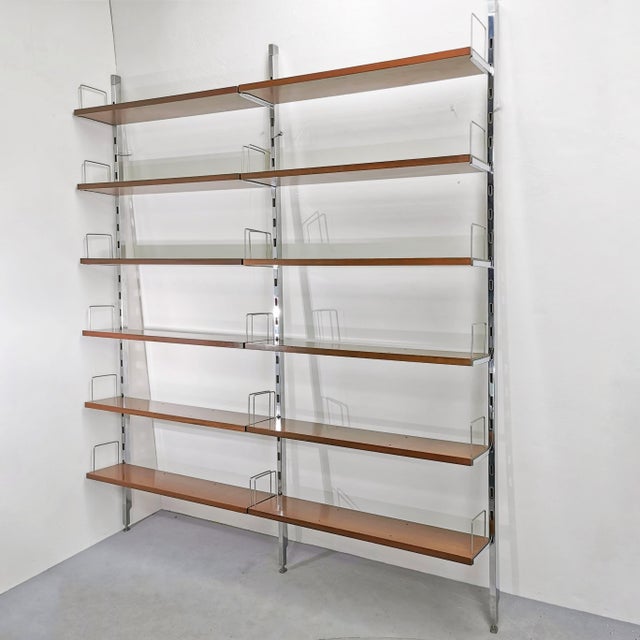 Vintage Bookcase in Steel and Walnut from Mim Roma, 1970s, Set of 2, in Flawless conditions. Designed 1960 to 1969