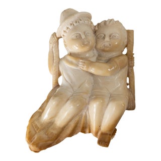 19th Century American Folk Art Alabaster Fragment Carving Boy & Girl on Swing For Sale