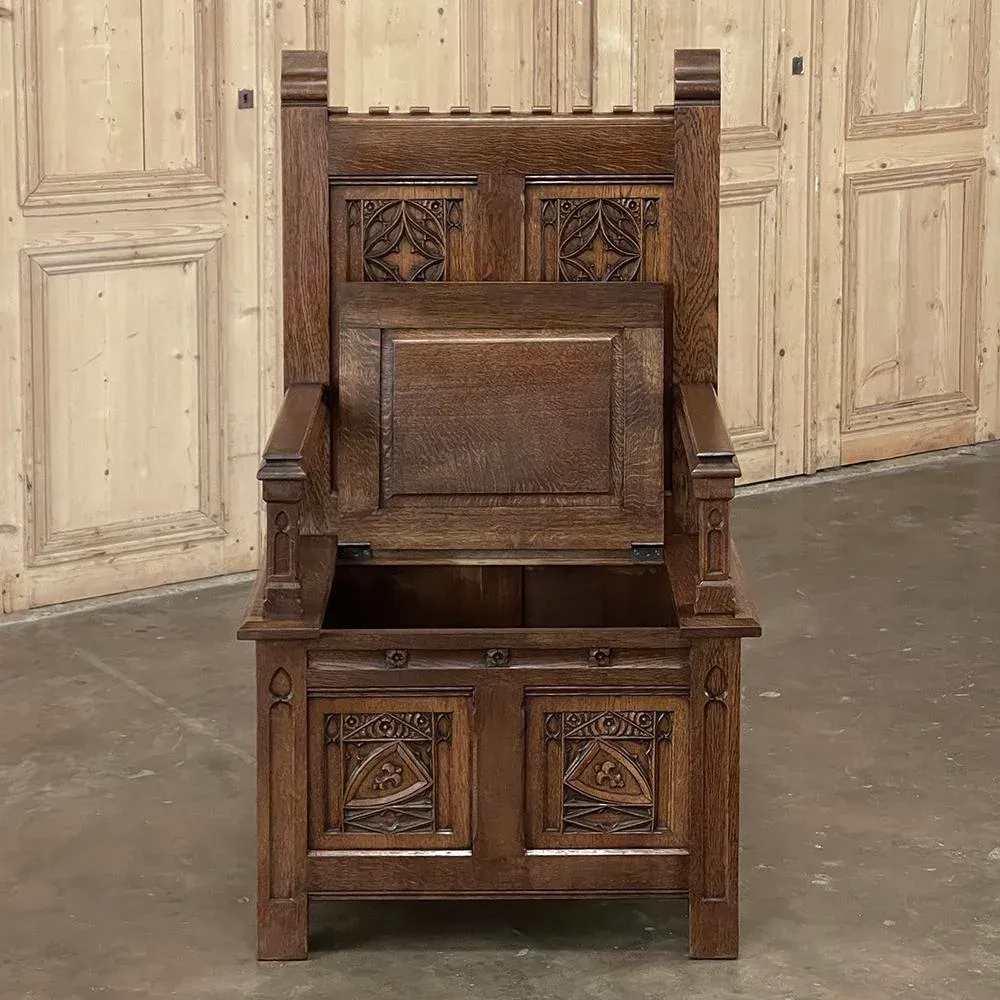 Antique French Neogothic Caquetoire ~ Cathedral Chair ~ Armchair