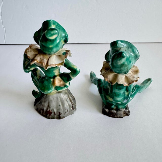 Mid-Century Modern Vintage Pixie Elf Occupied Japan Green Figurines Fairy Jester a Pair For Sale - Image 3 of 10