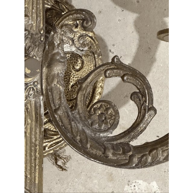 Mid 20th Century Vintage Neoclassical Style Brass 2 Arm Weird Wall Sconce For Sale - Image 5 of 7