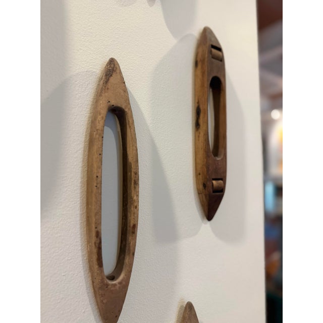 Vintage Collection of Wooden Weaving Loom Shuttles – Wall Art Display For Sale - Image 4 of 7