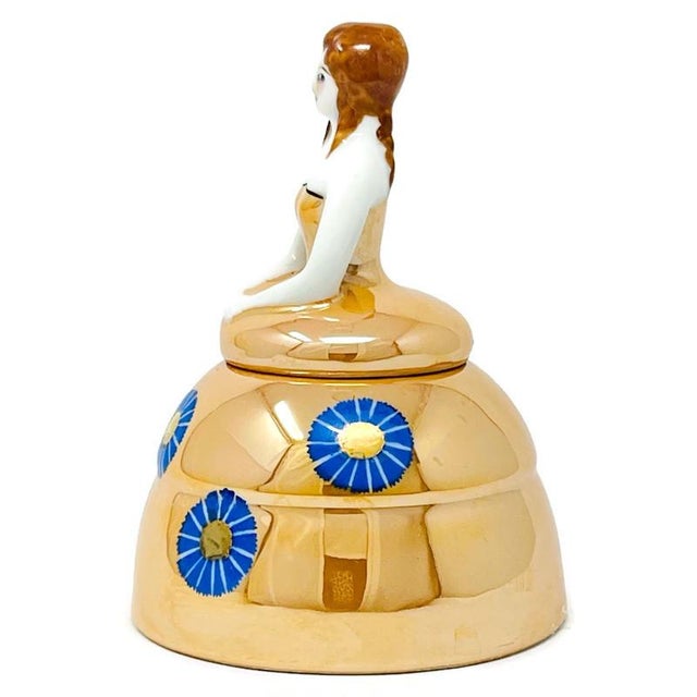 Japanese Noritake Figural Lusterware Inkwell, M-Japan, Hand Painted, Cataloged Example For Sale - Image 3 of 12