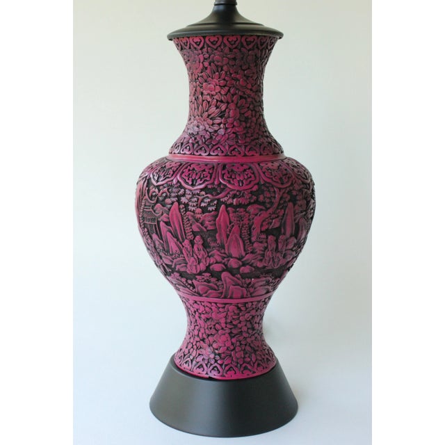 Mid 20th Century Vintage Cinnabar Style Table Lamp For Sale - Image 5 of 9