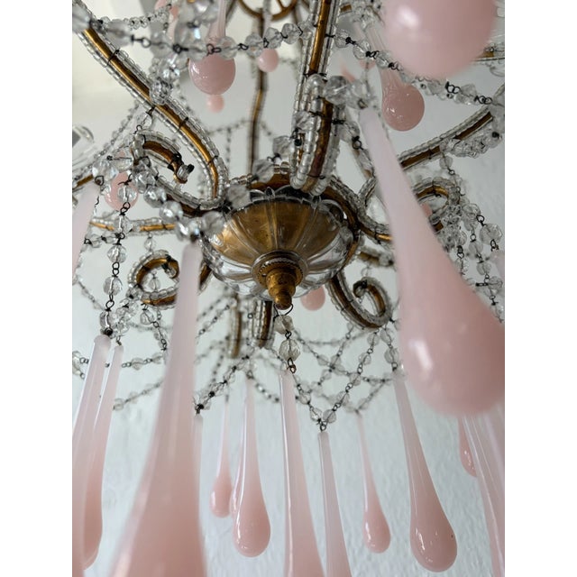 French Pink Opaline Murano Drops Rock Crystal Swags Chandelier, Circa 1920French Pink Opaline Murano Drops Rock Crystal Swags Chandelier, Circa 1920 For Sale - Image 10 of 13