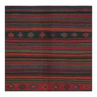 1950s Vintage Persian Kilim in Burgundy With Polychromatic Stripes by Rug & Kilim-5'2''x5' For Sale