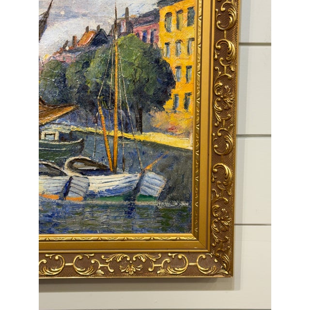 English 19th Century Oil on Canvas "City Canal" For Sale - Image 3 of 7