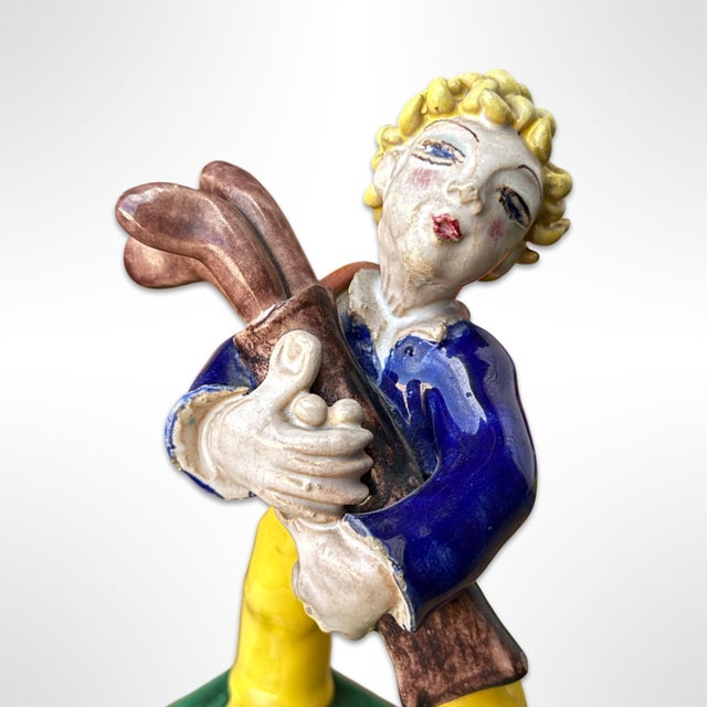 Italian Vintage Italian Barefoot Golfer Hand-Painted Ceramic Sculpture – Signed For Sale - Image 3 of 8