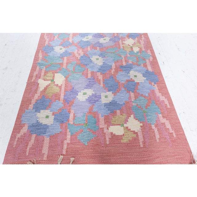 Folk Art Vintage Swedish Flat-Weave Rug in Floral Design Doris Leslie Blau For Sale - Image 3 of 8