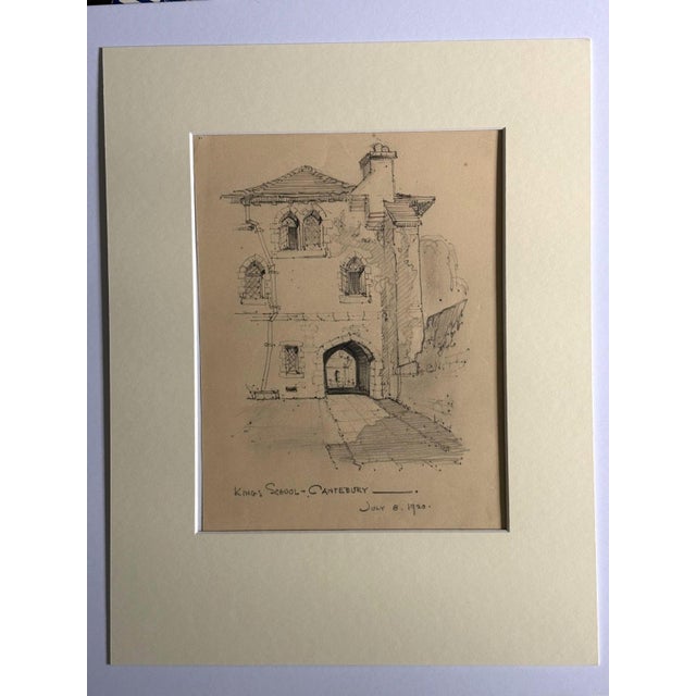 Realism Antique 1920s Walter Church Drawing in 11x14 Mat - King's School Canterbury For Sale - Image 3 of 3