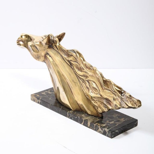 Art Deco Stylized Stallion Sculpture in Brass on Black Portoro Marble Base For Sale - Image 10 of 12