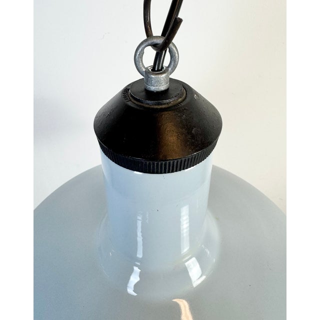 Blue Industrial Light Blue Enamel Factory Pendant Lamp, 1960s For Sale - Image 8 of 18