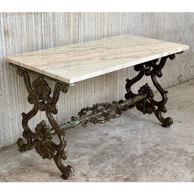 Mid 19th Century French Solid Cast Iron French Scrolling "Butterfly" Coffee Table with Marble Top For Sale - Image 17 of 18