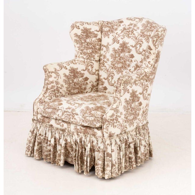 Linen Upholstered Wingback Chair and Ottoman For Sale In New York - Image 6 of 11