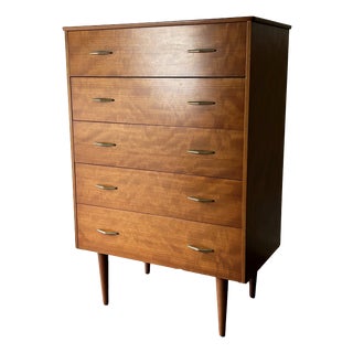 Mid-Century Walnut Chest of Drawers with Brass Handles, 1960s For Sale