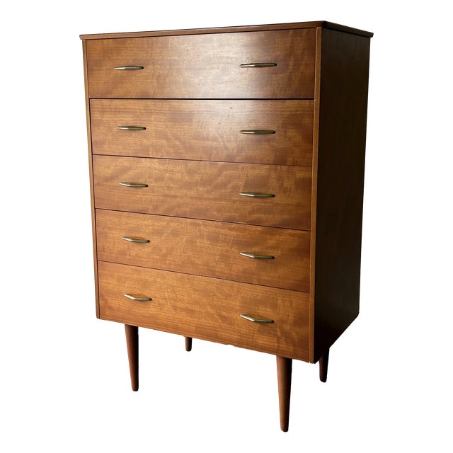 Mid-Century Walnut Chest of Drawers with Brass Handles, 1960s For Sale