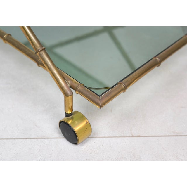 Faux Bamboo Brass & Smoked Glass Serving Cart from Rue Royale, France, 1960s For Sale - Image 13 of 18
