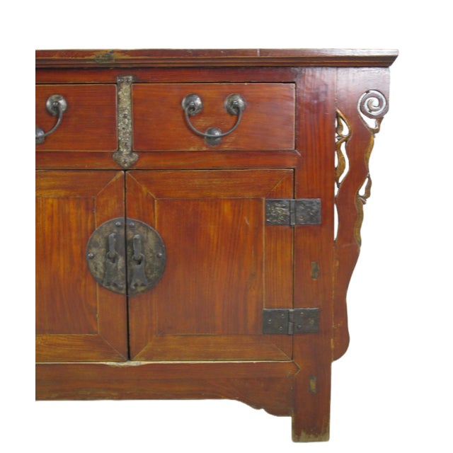 Mid 19th Century Deep Reddish Brown Antique Chinese Sideboard Buffet Cabinet For Sale - Image 5 of 12