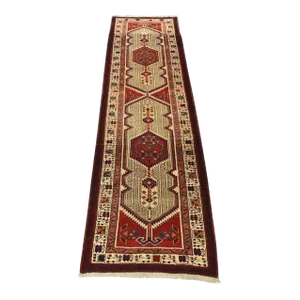 Sarab Runner 3'1'' X 11'' Ivory Wool Semi-Antique Tribal Hand-Knotted Rug