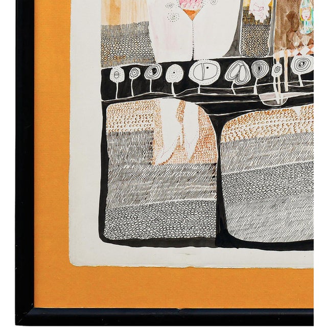 Black Charles Pebworth "Female Nudes" Pink, Blue, Yellow, and Black Abstract Modern Figurative Drawing, 20th Century For Sale - Image 8 of 12