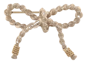 1990s Tiffany & Co Estate Twisted Rope Bow Brooch Pin Silver + 14k Gold 5.8 Grams
