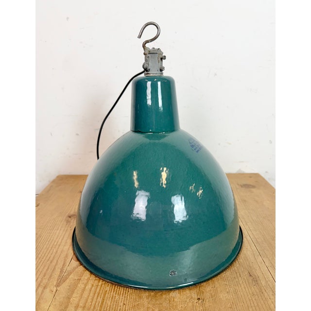 Industrial Petrol Enamel Factory Pendant Lamp, 1960s For Sale - Image 14 of 17