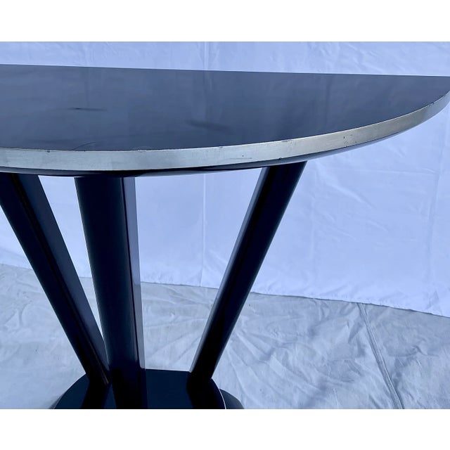 Art Deco 1980s Postmodern Black Lacquer Art Deco Demi-Lune Console Table For Sale - Image 3 of 13