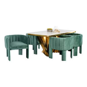 Waterfall Dining Set for 6 in Green and Gold, 7 piece set