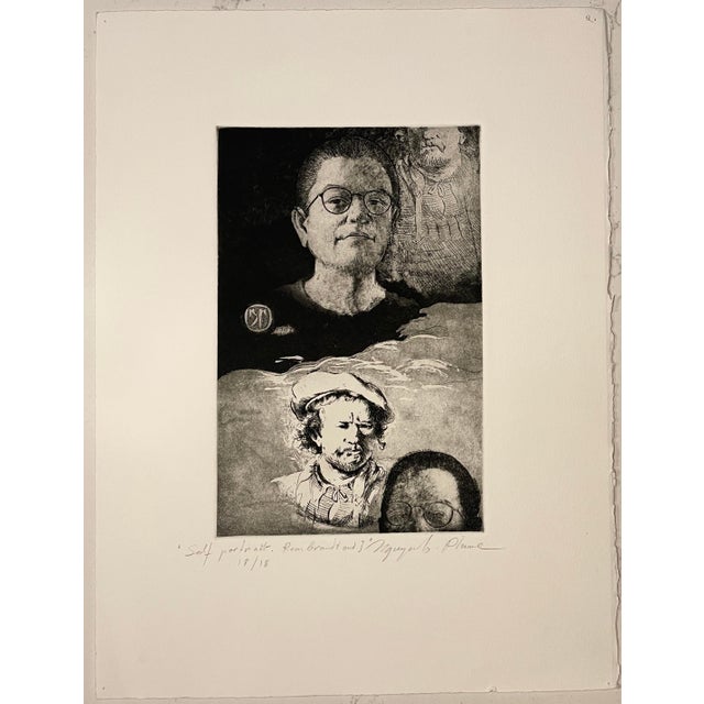 Portraiture 1997 Nguyễn Phúoc Self Portrait With Rembrandt Etching For Sale - Image 3 of 3