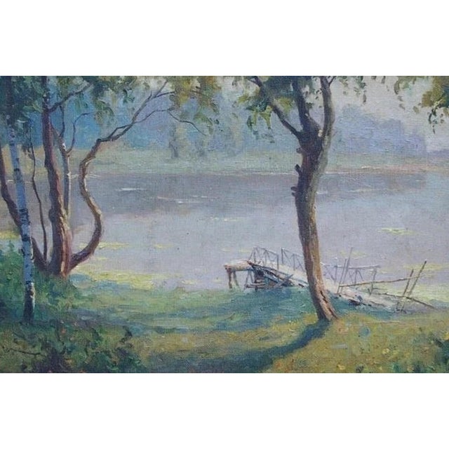 Vintage Impressionism Oil Painting, River Landscape, Ukrainian Art 57-85 For Sale - Image 6 of 6