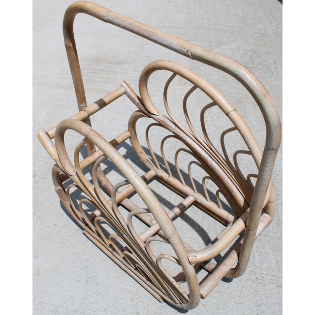 1970s Large Vintage Rattan Basket With Handle For Sale - Image 5 of 10