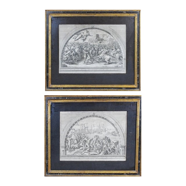 Pair of Large 18th Century Neoclassical Architectural Engravings After Raphael, Engraved by Francesco Faraone Aquila, Framed For Sale