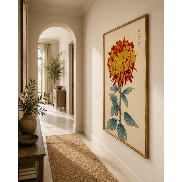 Red Asian Red Mum by Hasegawa, Vintage Japanese Botanical Art Print, 40" X 60" For Sale - Image 8 of 9