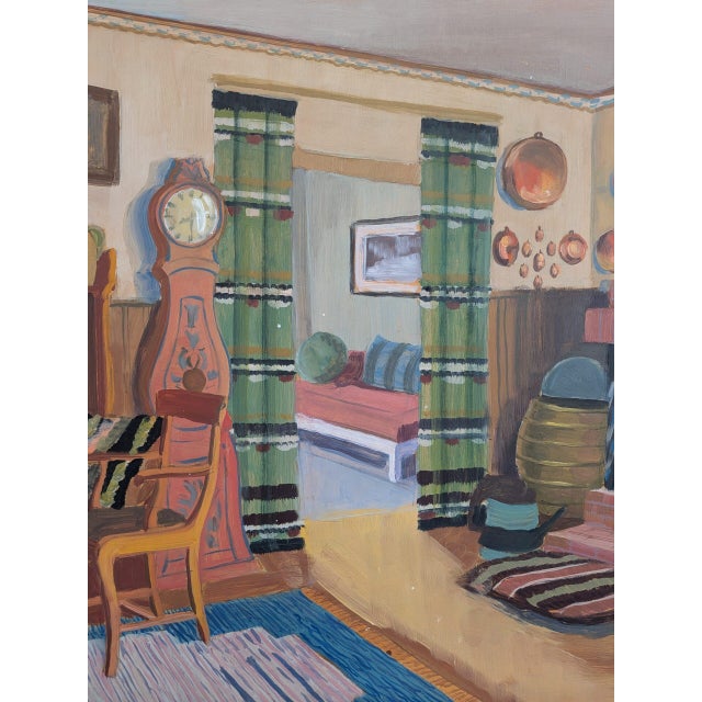 Brown 1941 Mid Century Modern 'The Family Sitting Room' Vintage Swedish Interior Oil Painting, Framed For Sale - Image 8 of 11