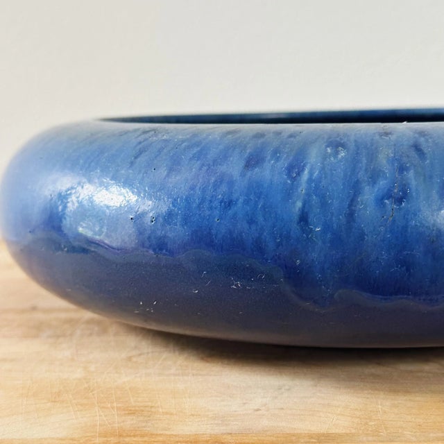 Mid-Century Modern Mid-Century Round Table Planter Bowl of Ceramic in Blue Glaze For Sale - Image 3 of 5