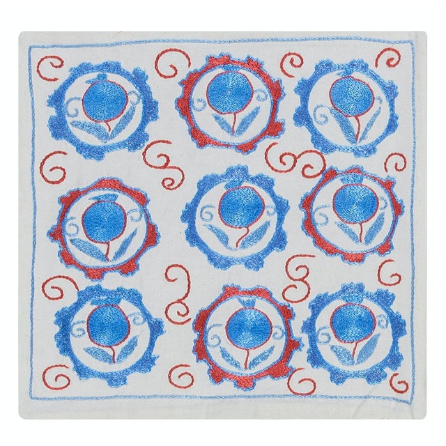 New Silk Hand Embroidered Suzani Textile Cushion Cover, Uzbek Sham. 17"x17" For Sale