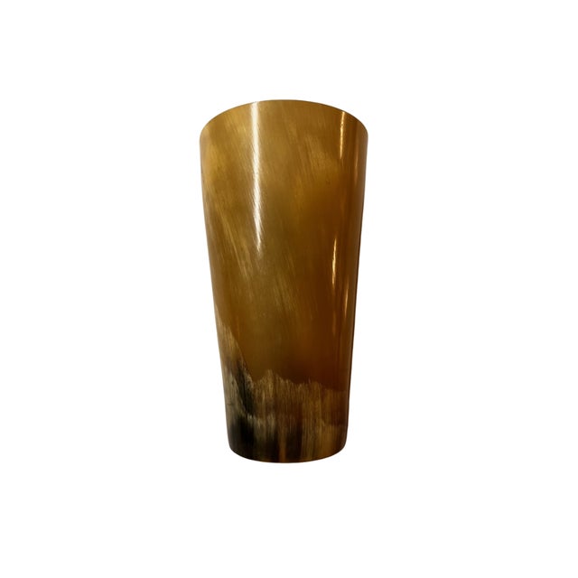 Beautiful antique horn cup. Perfect for display on a bookshelf or bar cart. 5 ¼ h 3" opening at top 2" bottom