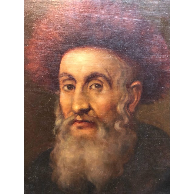 Judaica "The Rebbe'" European Hasidic Rabbi Oil Painting For Sale - Image 4 of 5