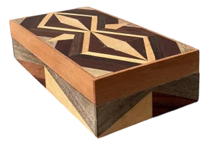 Vintage Marquetry Wood Diamond Box