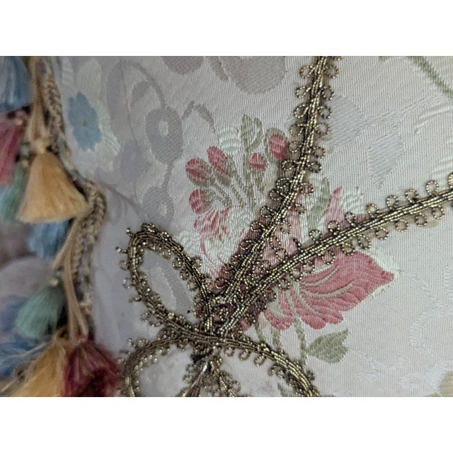 Custom Scalamandre Silk Floral Throw Pillows With Cord Work and Tassel Fringe For Sale In New York - Image 6 of 13