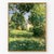 This French Country Impressionist landscape art print features a cream cottage surrounded by leafy trees and a sunlit...